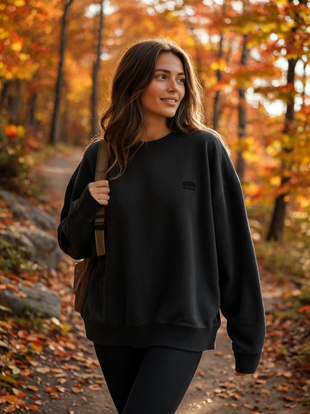ROOTS Classic Black Crewneck Oversized Sweater